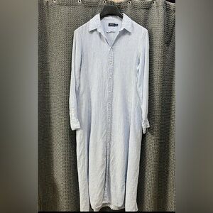 Polo Ralph Lauren Striped Long Shirt Dress 100% Linen Size 14